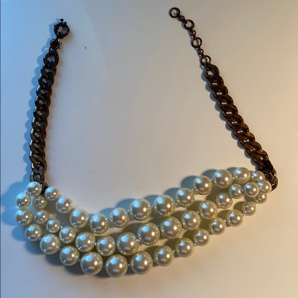 Brass chain and pearl necklace